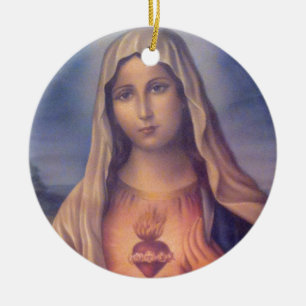 Beautiful Religious Sacred Heart of Virgin Mary Ceramic Tree Decoration