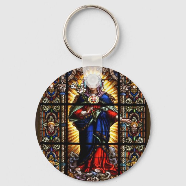 Beautiful Religious Sacred Heart of Virgin Mary Key Ring (Front)