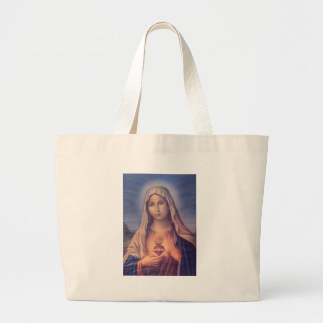 Beautiful Religious Sacred Heart of Virgin Mary Large Tote Bag (Front)
