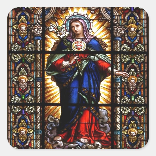 Beautiful Religious Sacred Heart of Virgin Mary Square Sticker (Front)