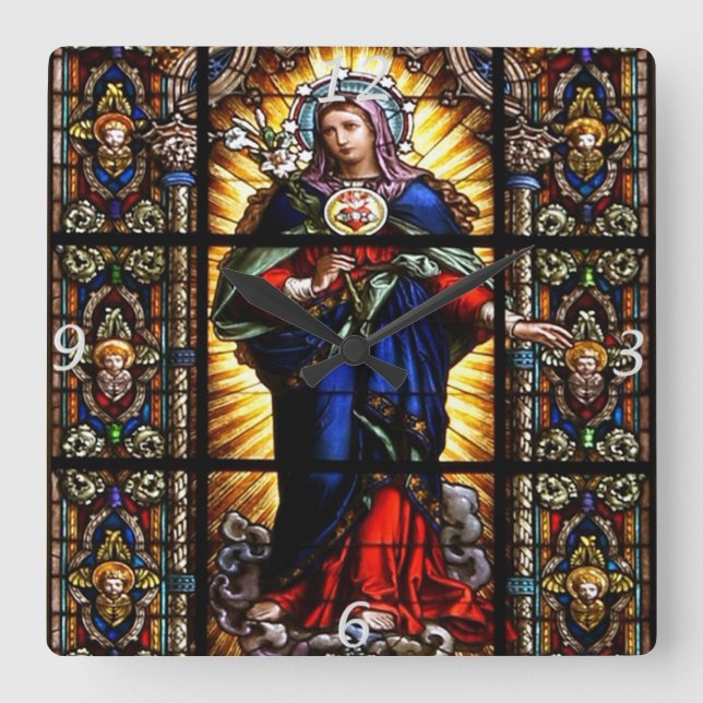 Beautiful Religious Sacred Heart of Virgin Mary Square Wall Clock (Front)