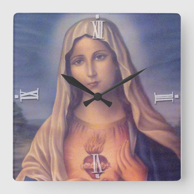 Beautiful Religious Sacred Heart of Virgin Mary Square Wall Clock (Front)