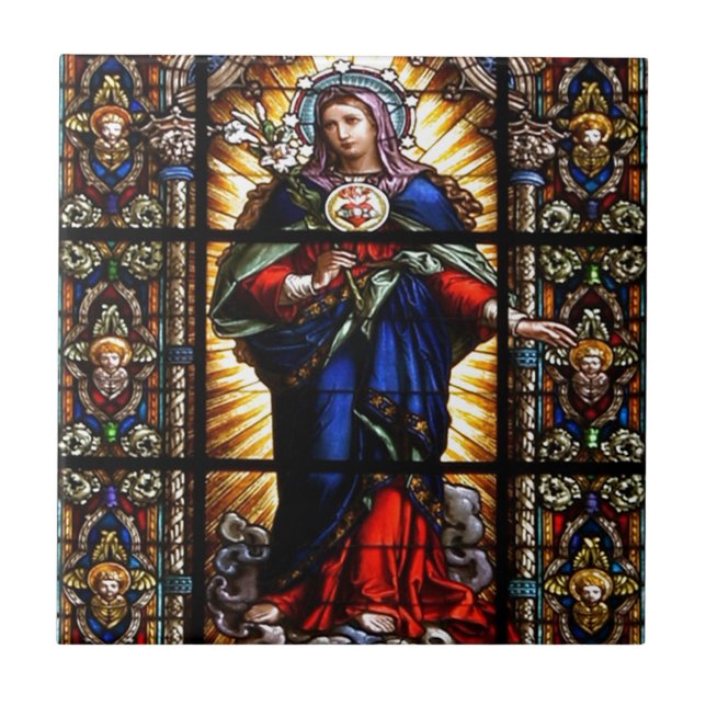 Beautiful Religious Sacred Heart of Virgin Mary Tile (Front)