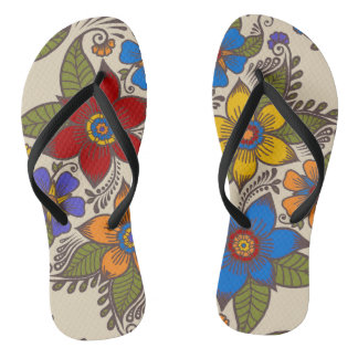 Beautiful Retro Boho Floral Design Flip Flops