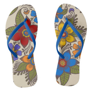Beautiful Retro Boho Floral Design Flip Flops
