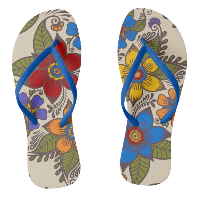 Beautiful Retro Boho Floral Design Flip Flops (Footbed)