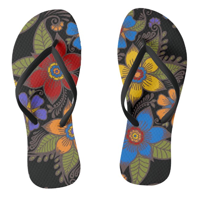 Beautiful Retro Boho Floral Design Flip Flops (Footbed)
