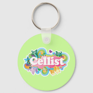 Beautiful Retro Cellist Music Gift Key Ring