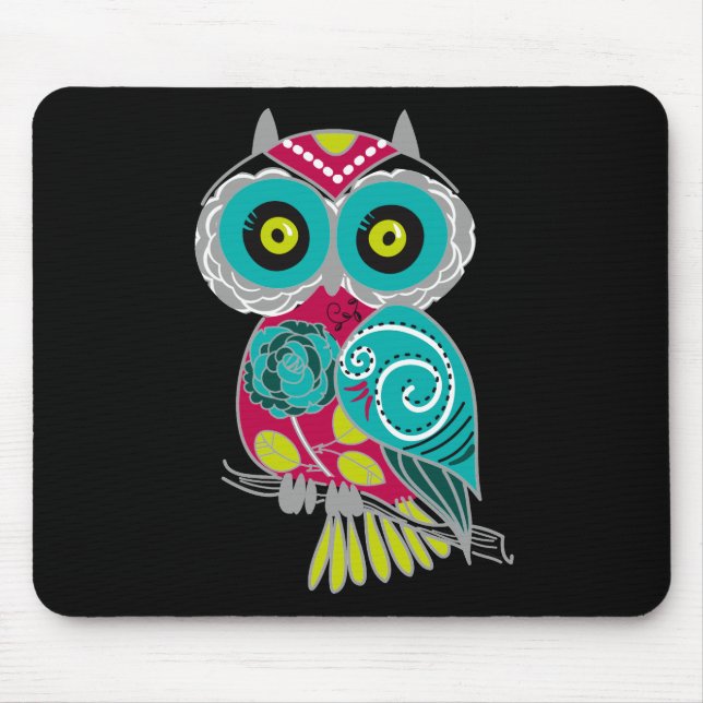 Beautiful Retro Colourful Owl Mouse Mat (Front)