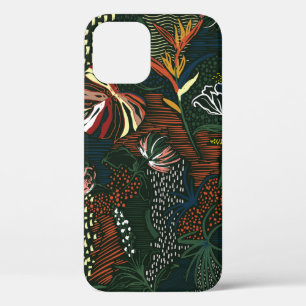 Beautiful retro hand drawn flower , tropical palm iPhone 12 case