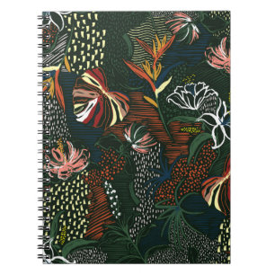 Beautiful retro hand drawn flower , tropical palm notebook