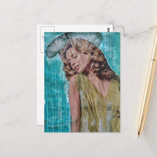 Beautiful Retro lady Mixed media collage Postcard (Front/Back In Situ)
