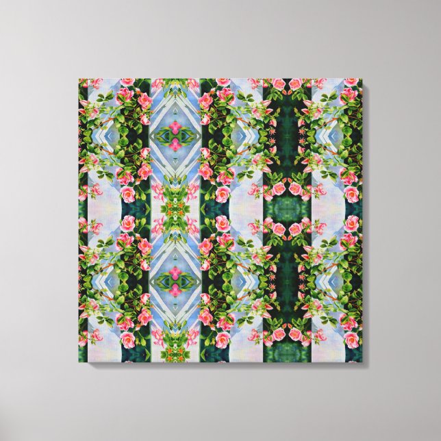 Beautiful retro pink red roses watercolor floral canvas print (Front)