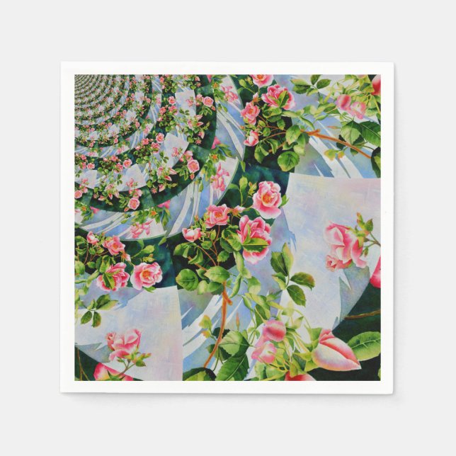 Beautiful retro pink red roses watercolor floral napkin (Front)