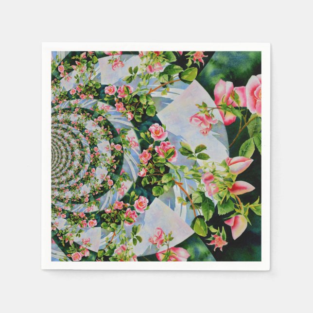 Beautiful retro pink red roses watercolor floral napkin (Front)