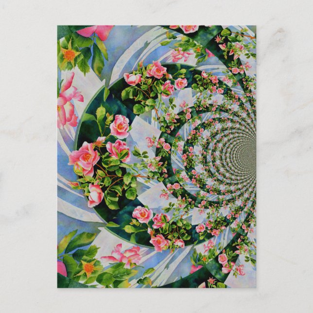 Beautiful retro pink red roses watercolor floral postcard (Front)