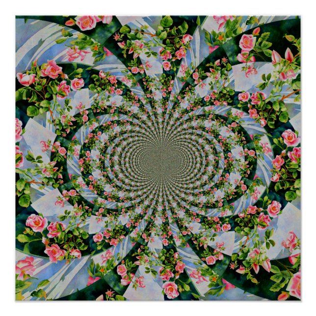 Beautiful retro pink red roses watercolor floral poster (Front)