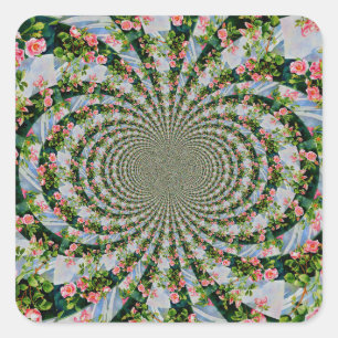 Beautiful retro pink red roses watercolor floral square sticker