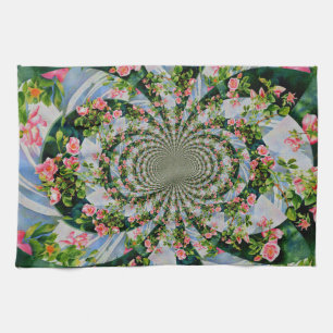 Beautiful retro pink red roses watercolor floral tea towel