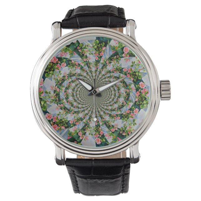 Beautiful retro pink red roses watercolor floral watch (Front)
