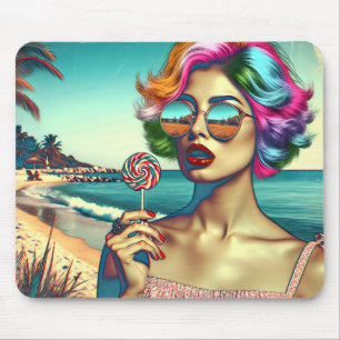 Beautiful Retro Pop Art Woman with Lollipop Mouse Mat