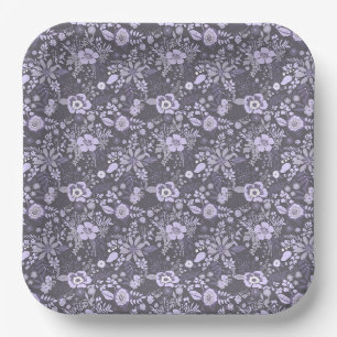 Beautiful retro style blue pastel floral pattern paper plate