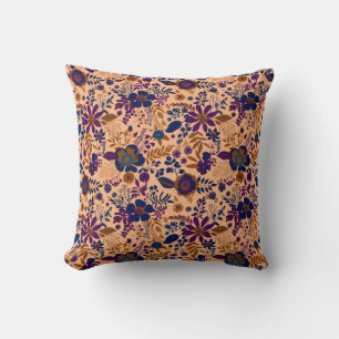 Beautiful retro style orange pastel floral pattern cushion