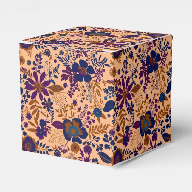 Beautiful retro style orange pastel floral pattern favour box (Front Side)
