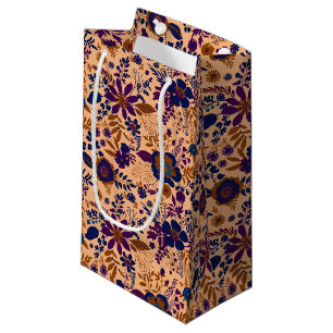 Beautiful retro style orange pastel floral pattern small gift bag