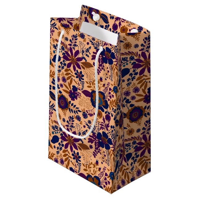 Beautiful retro style orange pastel floral pattern small gift bag (Front Angled)