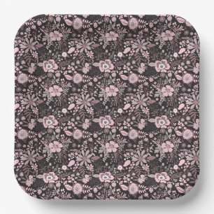 Beautiful retro style pink pastel floral pattern paper plate