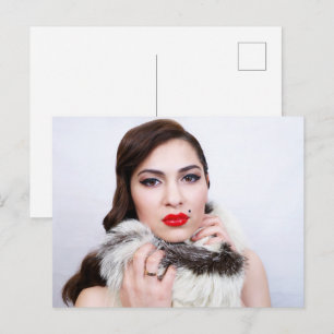 Beautiful retro woman holiday postcard
