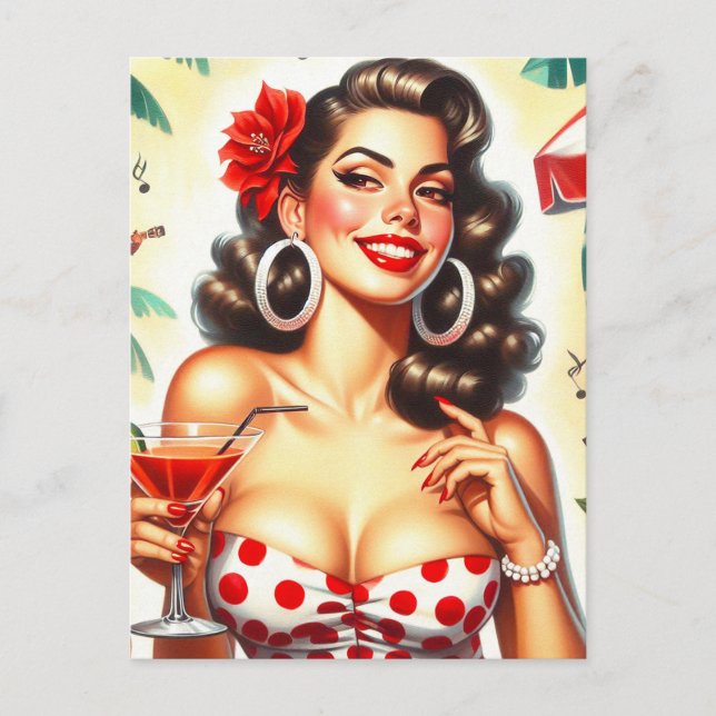 Beautiful Retro Woman Illustration Postcard (Front)