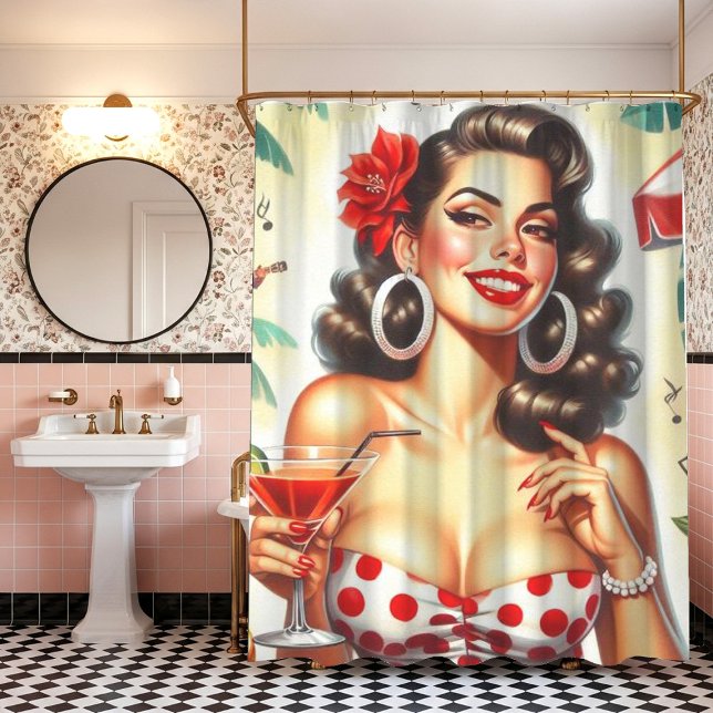 Beautiful Retro Woman Illustration Shower Curtain (Creator Uploaded)