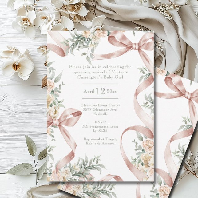 Beautiful Ribbons & Floral Baby Shower  Invitation (Creator Uploaded)