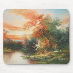 Beautiful river scene at sunset mouse mat