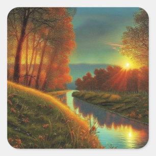Beautiful River Scene Square Sticker
