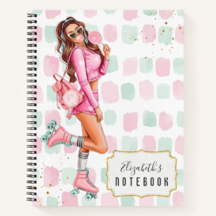 Beautiful Roller Skater Pink School Notebook