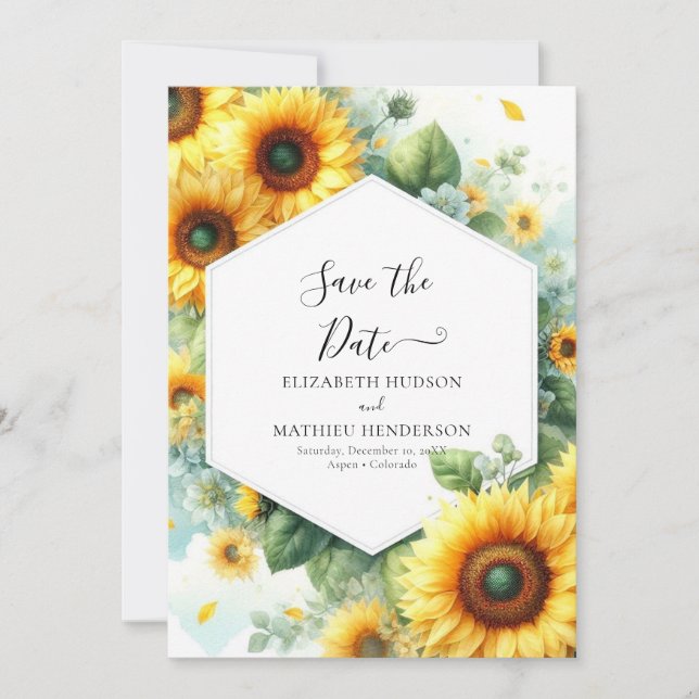 Beautiful Romance Sunflower Wedding Save The Date (Front)