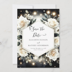 Beautiful Romance White Roses Wedding Save The Date