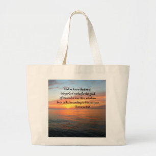 BEAUTIFUL ROMANS 8:28 SUNRISE PHOTO LARGE TOTE BAG