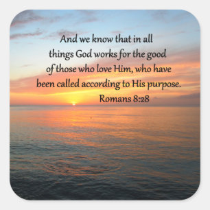 BEAUTIFUL ROMANS 8:28 SUNRISE PHOTO SQUARE STICKER