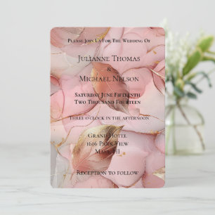 Beautiful Romantic Blush Pink Gold Leaves Wedding Invitation