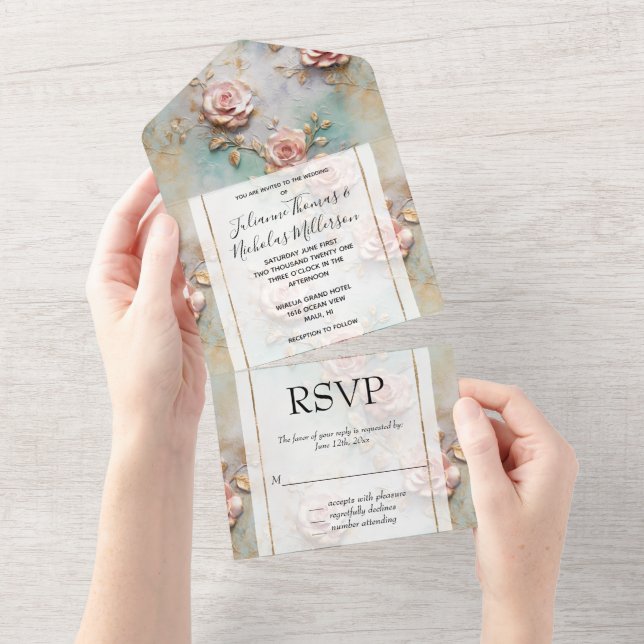 Beautiful Romantic Blush Pink Romantic Roses All In One Invitation (Tearaway)
