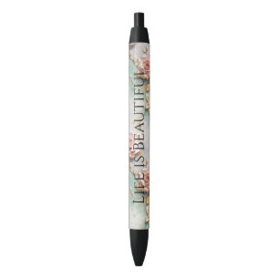 Beautiful Romantic Blush Pink Romantic Roses Black Ink Pen