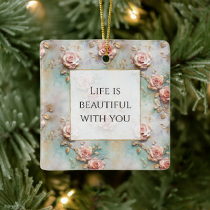 Beautiful Romantic Blush Pink Romantic Roses Ceramic Ornament