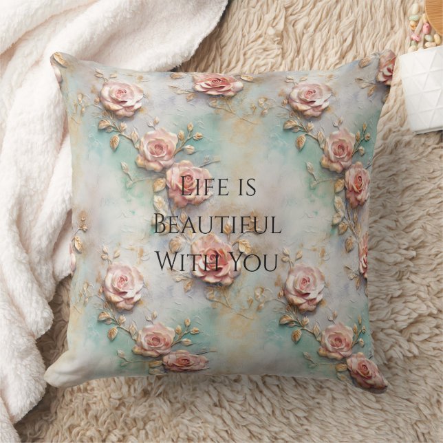 Beautiful Romantic Blush Pink Romantic Roses Cushion (Blanket)