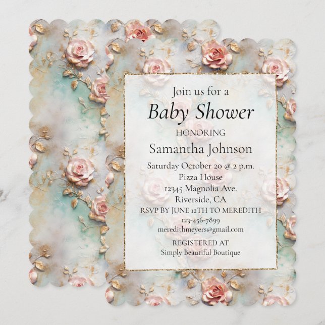 Beautiful Romantic Blush Pink Romantic Roses Invitation (Front/Back)