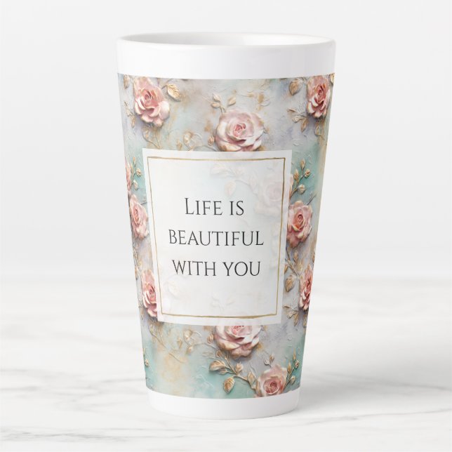 Beautiful Romantic Blush Pink Romantic Roses Latte Mug (Front)