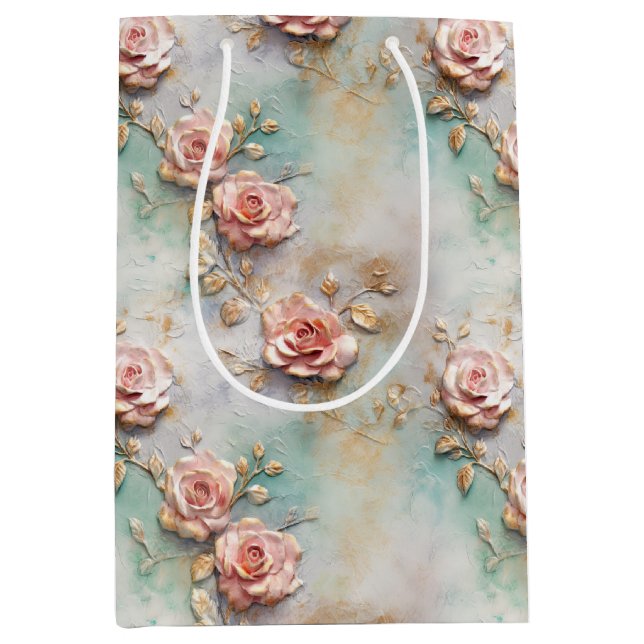 Beautiful Romantic Blush Pink Romantic Roses Medium Gift Bag (Front)